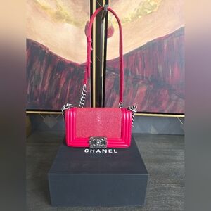 Chanel Boy Small Stingray Galuchat Red Flap Bag Ruthenium HW Rare Authentic